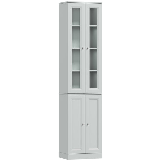Tall Bathroom Storage Cabinet, 6-Tier Slim Bathroom Cabinet with Adjustable Shelf, 4 Soft-Close Doors, Dusty Blue
