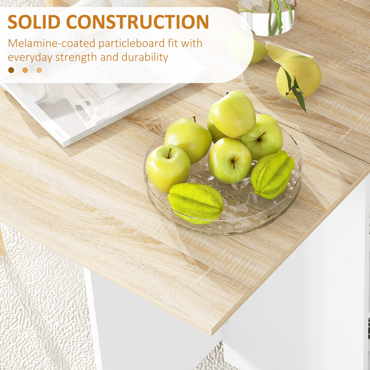 Folding Dining Table, Drop Leaf Table for Small Spaces, Foldable Table with Drawer and Storage Shelves for Kitchen