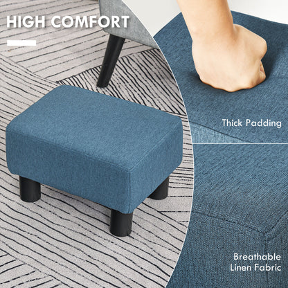 Linen Fabric Footstool Ottoman Cube with 4 Plastic Legs, Blue