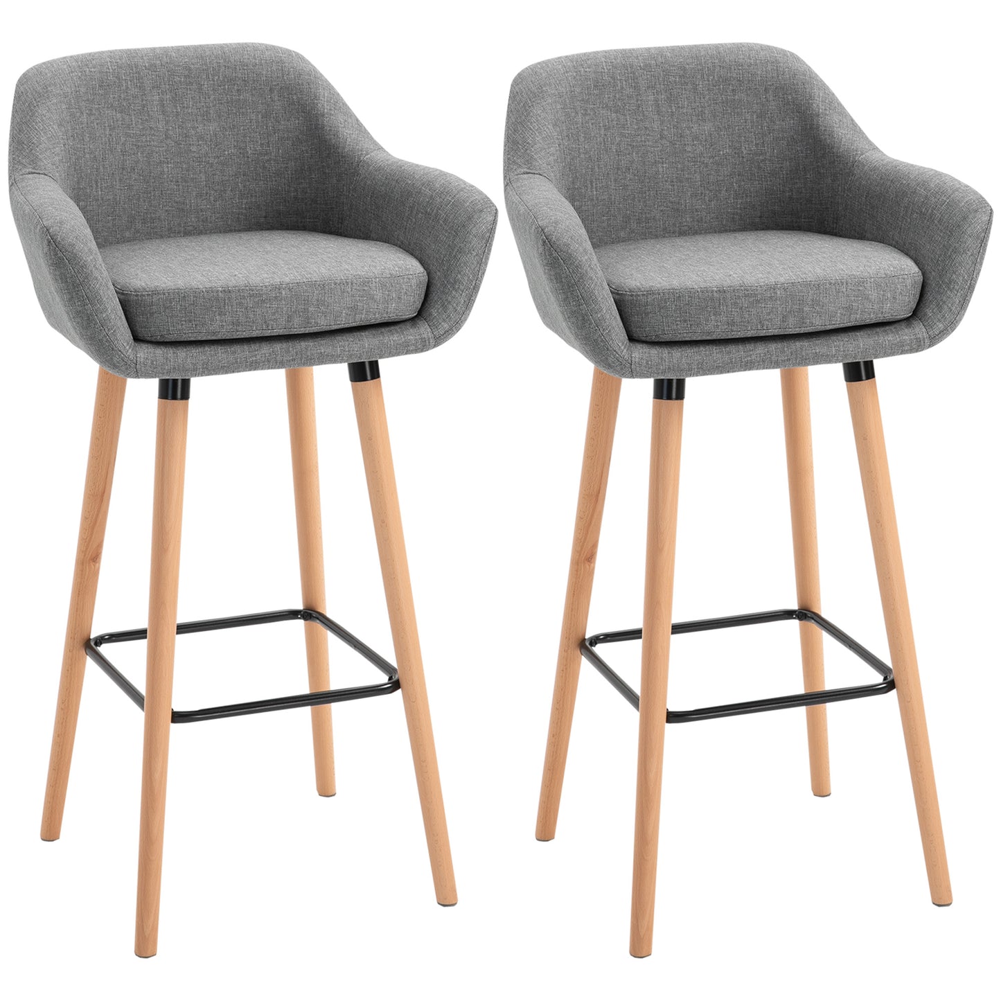 Set of 2 Bar Stools Modern Upholstered Seat Bar Chairs w/ Metal Frame