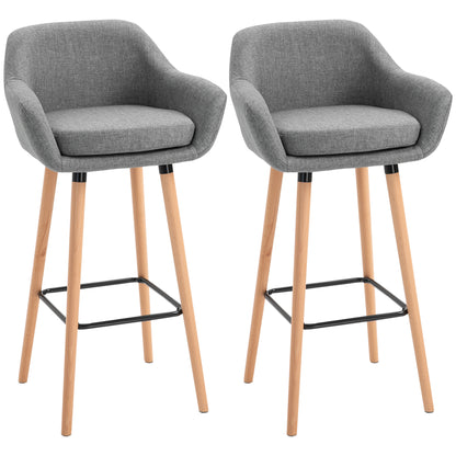 Set of 2 Bar Stools Modern Upholstered Seat Bar Chairs w/ Metal Frame