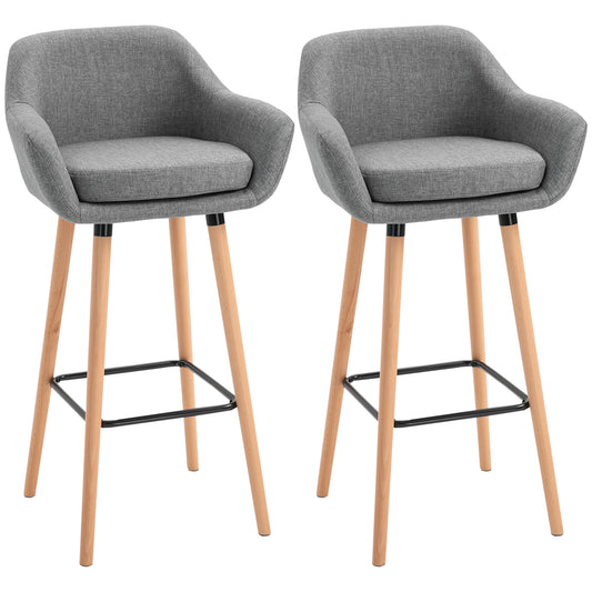 Set of 2 Bar Stools Modern Upholstered Seat Bar Chairs w/ Metal Frame