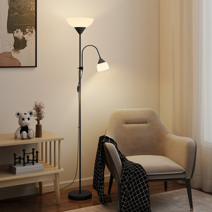 LED Floor Lamp for Living Room, 180cm Tall Standing Lamp, Mother and Child Uplighter with Adjustable Gooseneck, Black