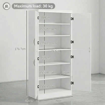4-Door Tall Kitchen Cupboard, Freestanding 6-Tier Storage Cabinet with 2 Adjustable Shelves for Living Room, Dining Room