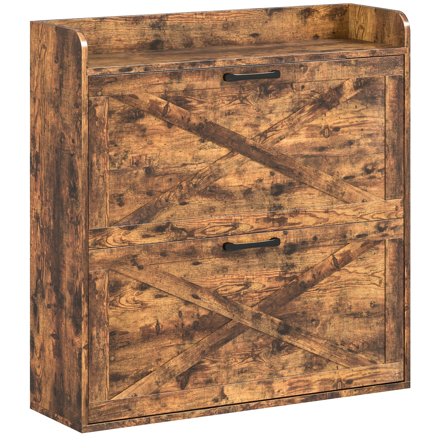 Two Flip Drawer Narrow Shoe Cabinet with Adjustable Shelves - Rustic Brown