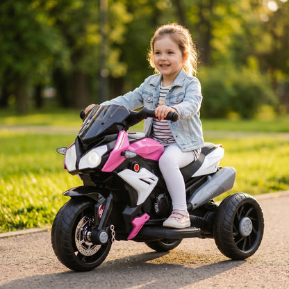 Kids Electric Motorcycle, 6V Ride on Motorcycle with 3 Wheels, LED Headlight, Music, Horn for Boys Girls 3-5 Y, Pink