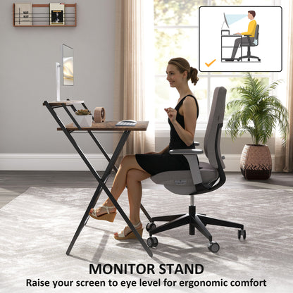 81.5 cm Folding Computer Desk with Monitor Shelf - Rustic Brown