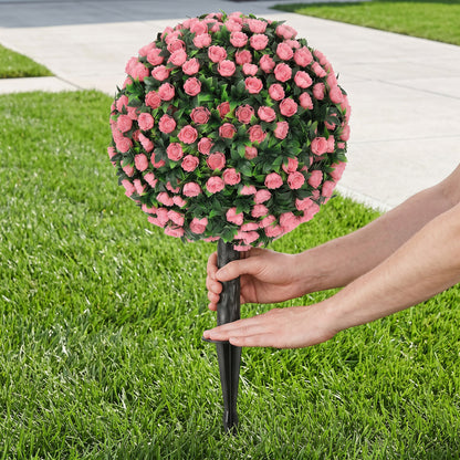 Artificial Rose Topiary UV Resistant, 2-Pack Fake Plants, 55 cm, Pink