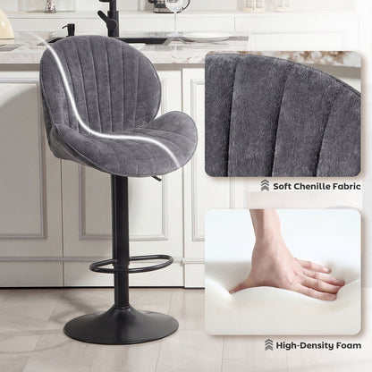 Bar Stools Set of 2, Swivel Barstools with Back, Adjustable Height and Footrest for Kitchen Island, Dining Room, Grey