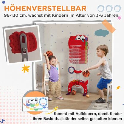 5-in-1 Dinosaur Basketball Set with Adjustable Basketball Stand and Golf Game, Indoor for Boys Girls, Red