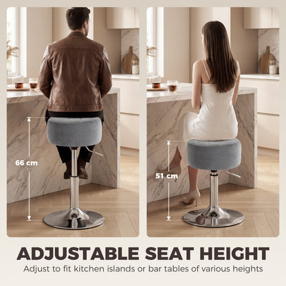 Bar Stool Adjustable Swivel Chair Velvet-Feel Seat 1 Piece, Grey