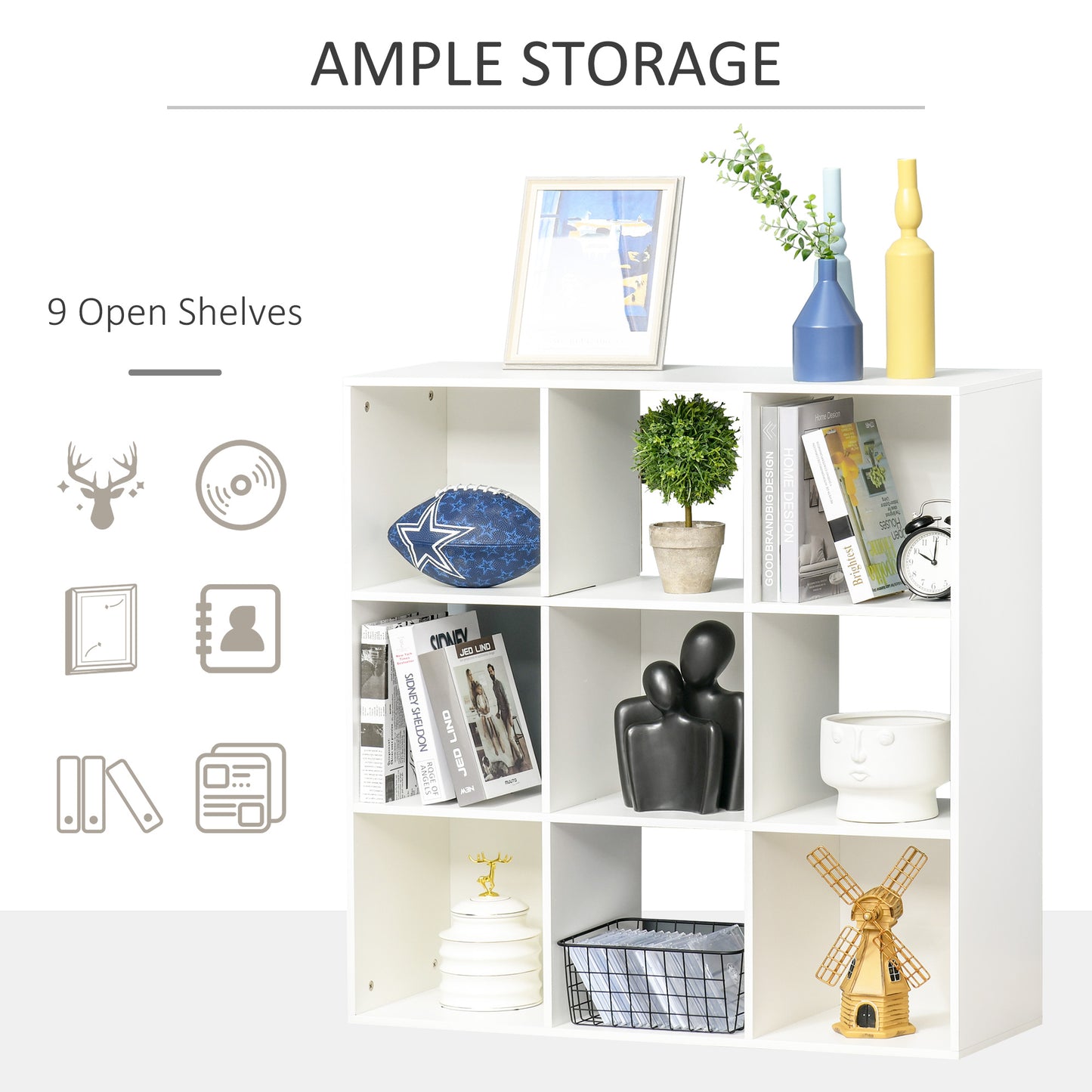3-tier 9 Cubes Storage Unit Particle Board Cupboard Bookcase Organiser Home Office Shelves, White