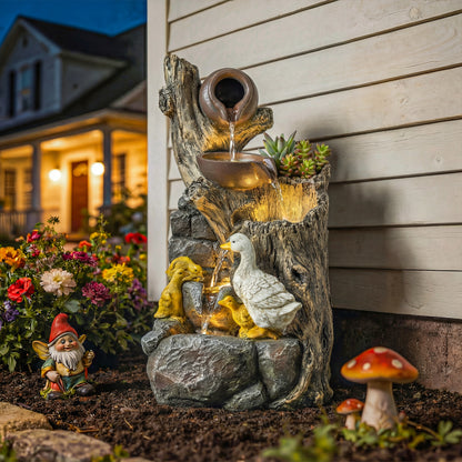 5-Tier Outdoor Waterfall Fountain, Freestanding Self-Contained Cascading Water Feature Garden Landscape