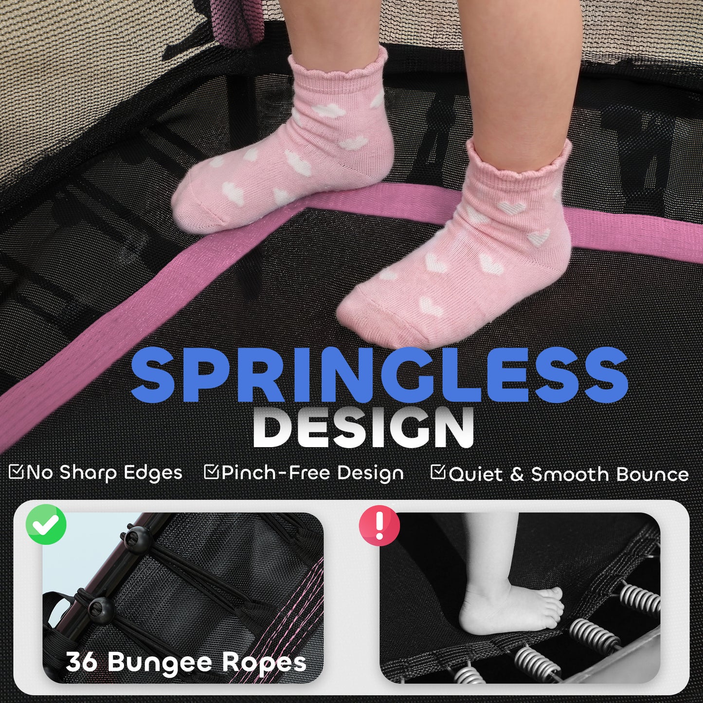 Kids Trampoline Mini Bouncer with Enclosure Safety Net For Ages 3-10 Years - Pink