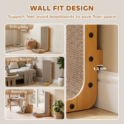 Cat Scratching Board Wall Mounted Cat Scratcher Corrugated 3 Toy Balls 39 x 23.5 x 57.5 cm Brown
