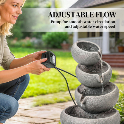 4-Tier Water Fountain Outdoor, Garden Water Feature with LED Lights and Pump, Freestanding Resin Waterfall for Patio