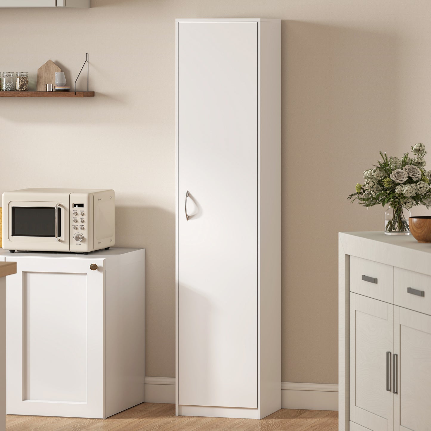 180cm Tall Kitchen Cupboard, Freestanding 5-Tier Pantry Storage Cabinet with Adjustable Shelf, White