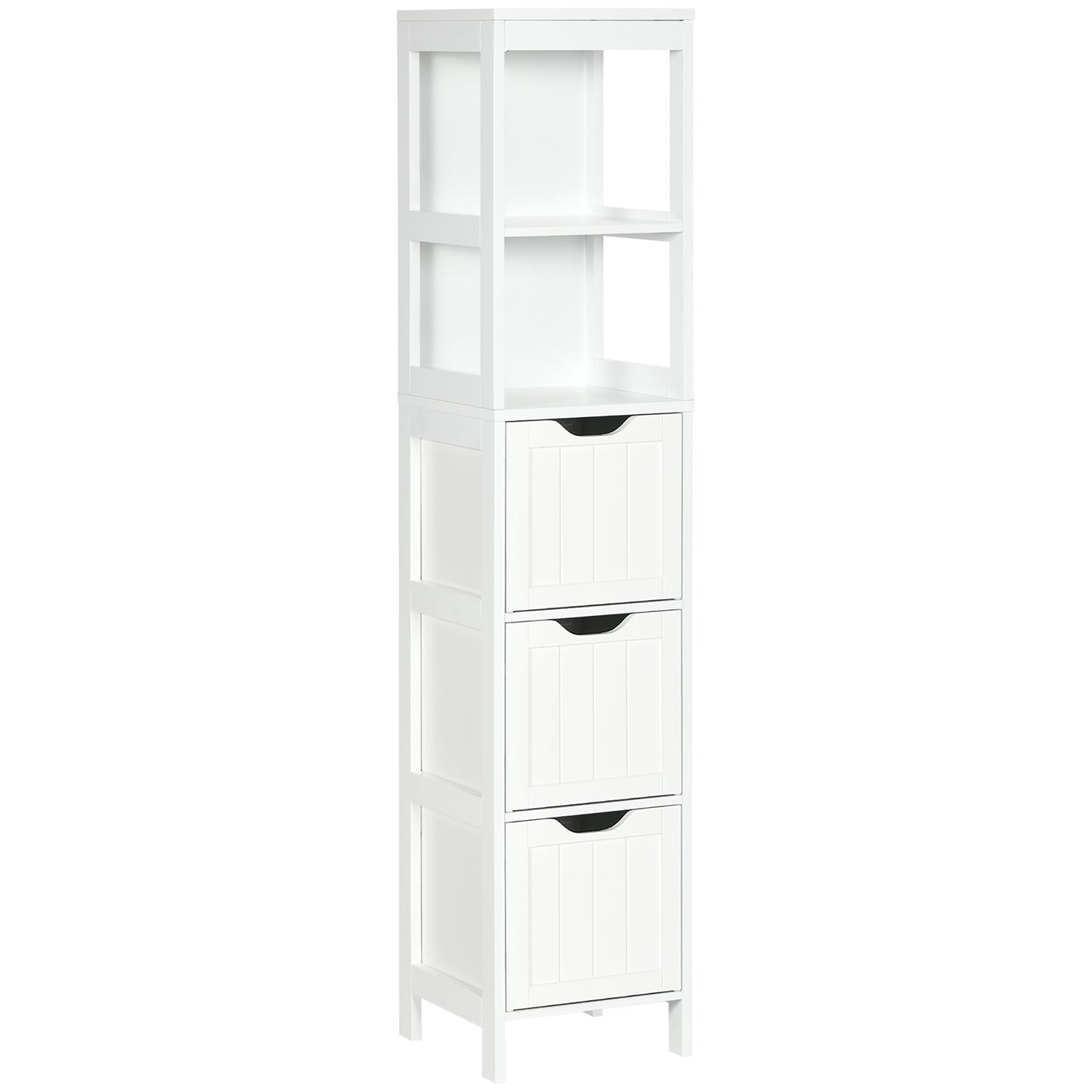 Narrow Floor Cabinet, Bathroom Cabinet with 3 Drawers and 2 Open Shelves, 30W x 30D x 141.6Hcm, White