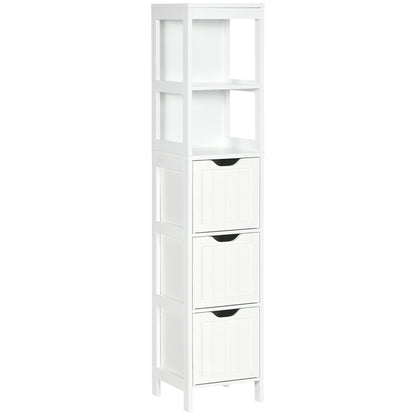 Narrow Floor Cabinet, Bathroom Cabinet with 3 Drawers and 2 Open Shelves, 30W x 30D x 141.6Hcm, White
