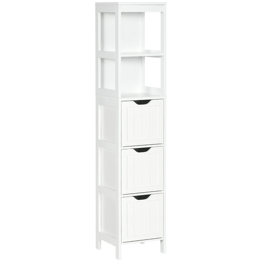 Narrow Floor Cabinet, Bathroom Cabinet with 3 Drawers and 2 Open Shelves, 30W x 30D x 141.6Hcm, White