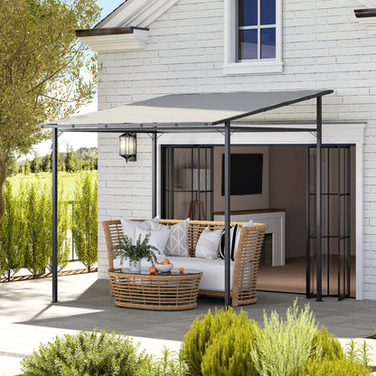 2.4 x 2.4 m Wall Mounted Pergola Gazebo with PA Coating Fabric, Metal Frame, UPF30+, Lean to Garden Gazebo, Light Grey