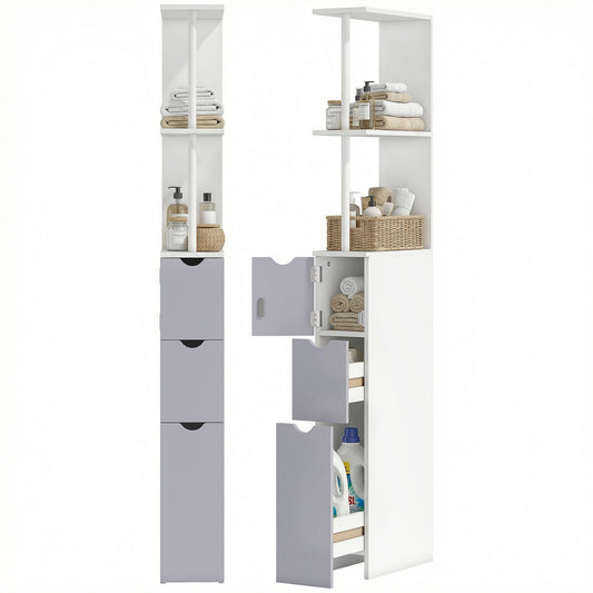 Tall Bathroom Cabinet, Freestanding Slim Bathroom Storage Cabinet with 2-Tier Open Shelf and 2 Drawers for Small Space