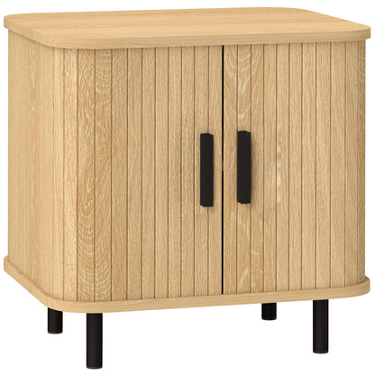 Nightstand with Sliding Doors and Metal Legs Oak Tone