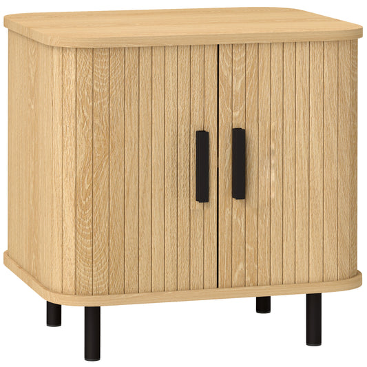 Nightstand with Sliding Doors and Metal Legs Oak Tone