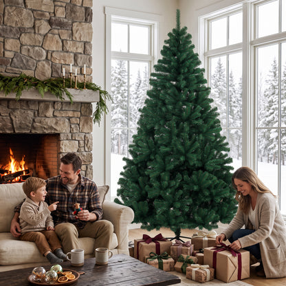 7ft Artificial Christmas Tree, Fir Hinged Xmas Tree with 1100 Branch Tips, Foldable Steel Stand, Green