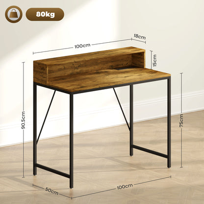 100cm Computer Desk with LED Lights and Power Outlets, Gaming Desk with Monitor Stand, Computer Table