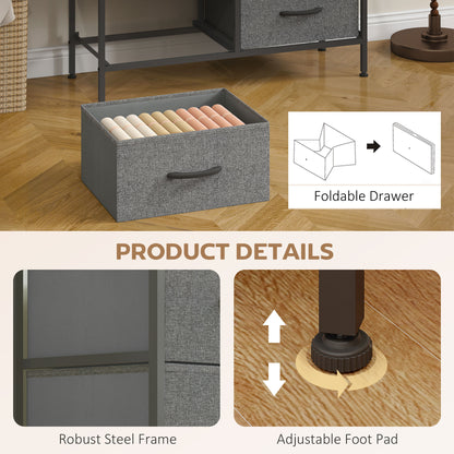 Fabric Chest of Drawers, Industrial Bedroom Dresser with 8 Fabric Drawers, Steel Frame and Wooden Top for Nursery