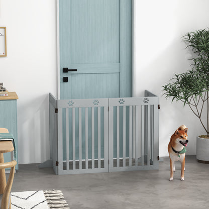 Wooden Pet Gate Foldable Freestanding Dog Safety Barrier w/ Support Feet, Grey