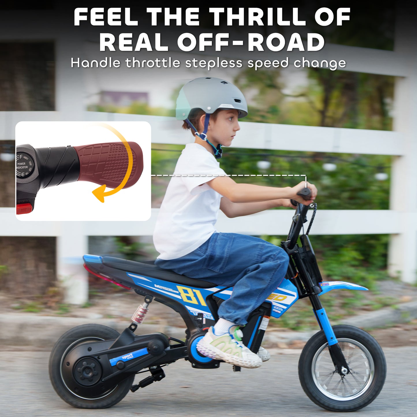 Kids Electric Motorbike 3 Gearboxes Speed Ride on Motorcycle with 40min Ranges - Blue