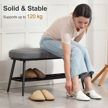 PU Leather Shoe Storage Bench - Grey