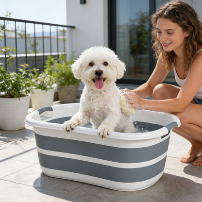Dog Bath Tub, Portable Foldable Dog Bathtub with Drainage Hole, for Small Dogs Puppies Grey