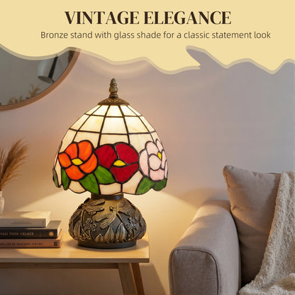 Handcrafted Classic Stained Glass Bedside Lamp, Tiffany-Style Table Lamp with Sculpted Dragonfly Base, Multi-Coloured