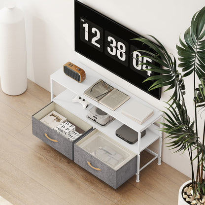 TV Stand Cabinet with 2 Foldable Drawers - White