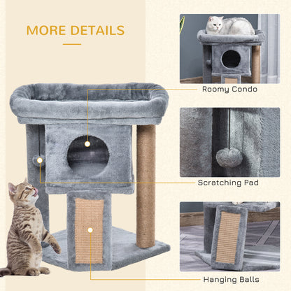 Cat Tree Tower for Indoor Cats Cat Scratching Post Climbing Activity Centre w/Jute Scratching Pad, Toy Ball, Cat House - Grey