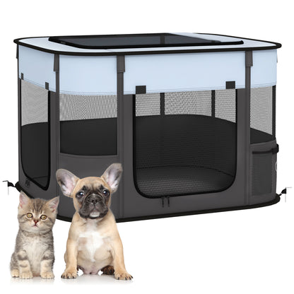 Foldable Dog Pen with Storage Bag for Indoor/Outdoor Use, Portable Pet playpen, with Ground Stakes - Grey