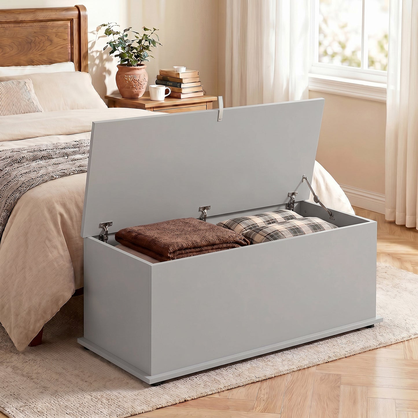 Storage Chest, Large 113L Blanket Box, Shoe Bench with Safety Hinged Lid, Storage Trunk, Bed End Bench for Bedroom, Hallway