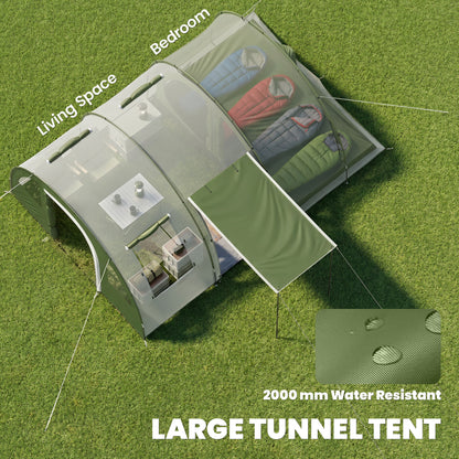 4 Man Camping Tent with 2 Room, Floor and Carry Bag - Green