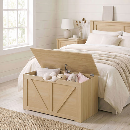 100L Home Storage Box, with Safety Hinge - Nature Wood Finish