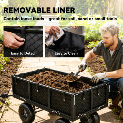 114L Steel Frame Garden Cart Trolley - Black