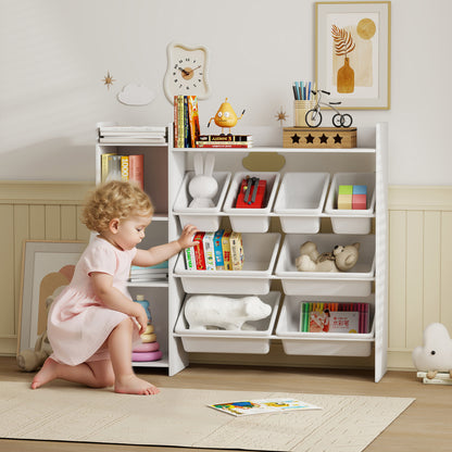 Toy Storage Unit with 8 Removable Bins, Storage Shelves, Cabinet, White