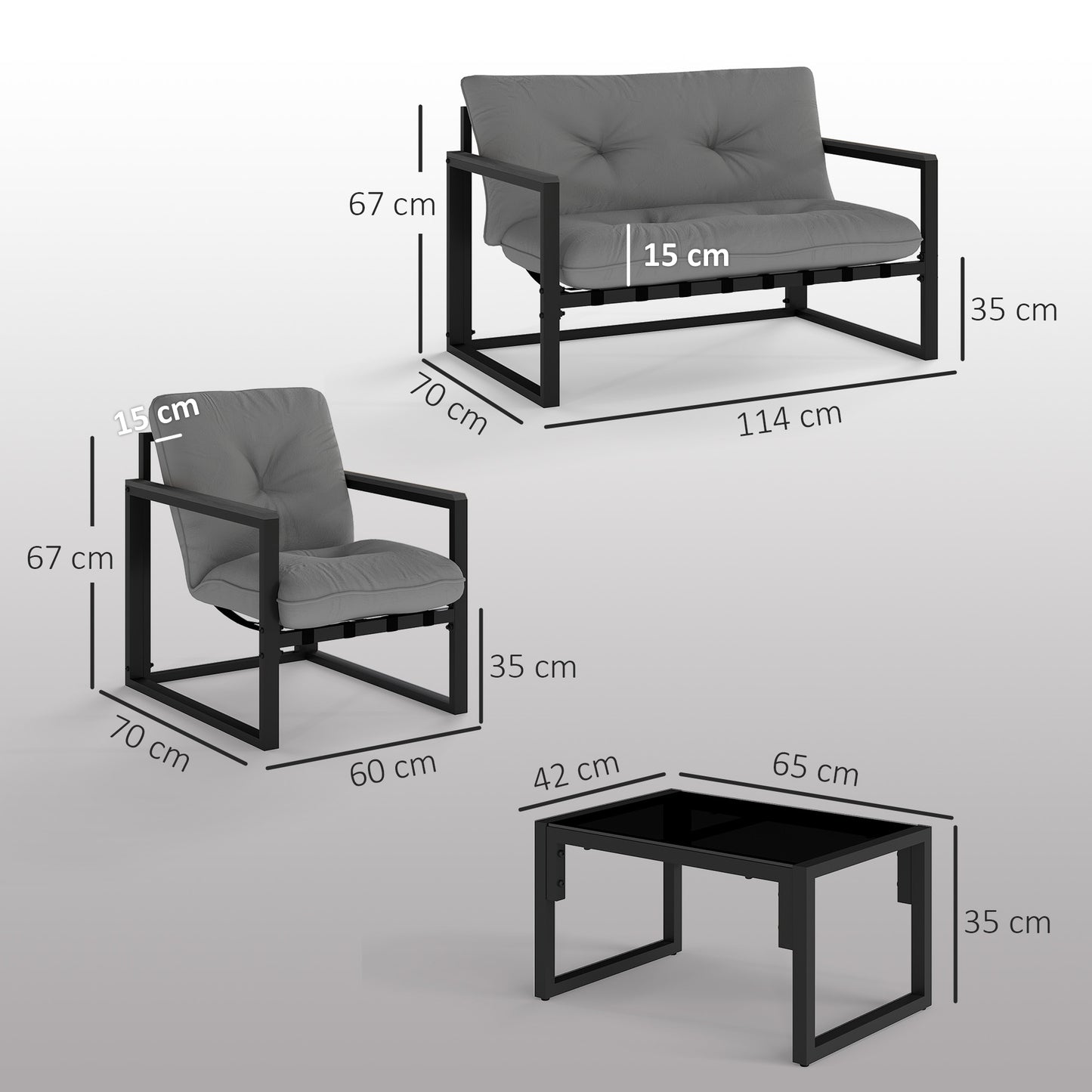 Garden Furniture Set, 4 Piece Indoor Outdoor Conservatory with Loveseat Sofa, Armchairs, Glass Top Coffee Table