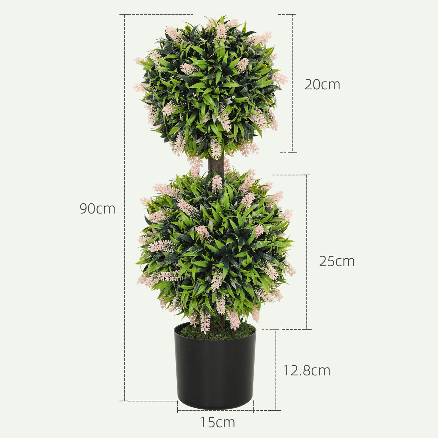 Set of 2 Artificial Plants, Lavender Flowers Ball Trees with Pot, for Home Indoor Outdoor Decor, 70cm