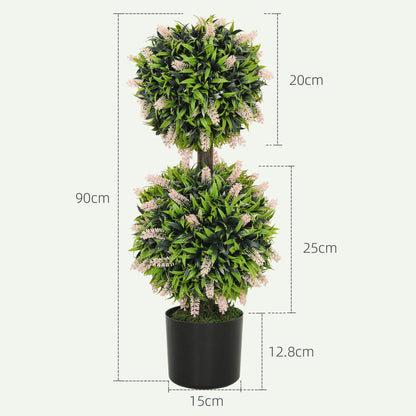 Set of 2 Artificial Plants, Lavender Flowers Ball Trees with Pot, for Home Indoor Outdoor Decor, 70cm