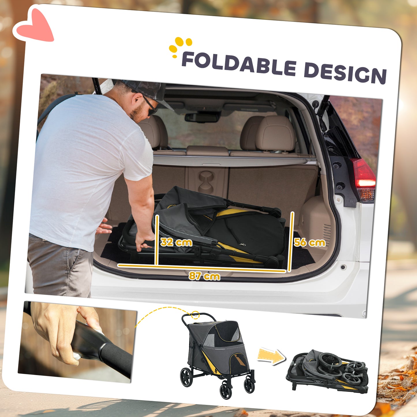 Foldable Pet Stroller, with Universal Wheels, Shock Absorber, for Medium and Large Dogs - Grey