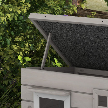 Wooden Outdoor Cat House, Elevated Cat Shelter Kennel, Pet Play House with Openable Top, Asphalt Roof, Window, Grey