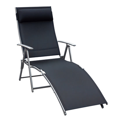 Sun Lounger Steel Frame Outdoor Folding Chaise Texteline Lounge Chair Recliner with Headrest & 7 Levels Adjustable Backrest